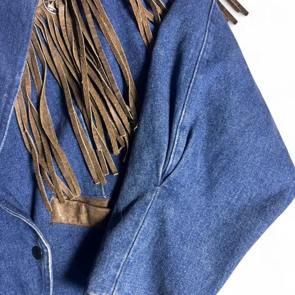 80s wild blues denim jacket with fringe and leather detail - Picture 5 of 6